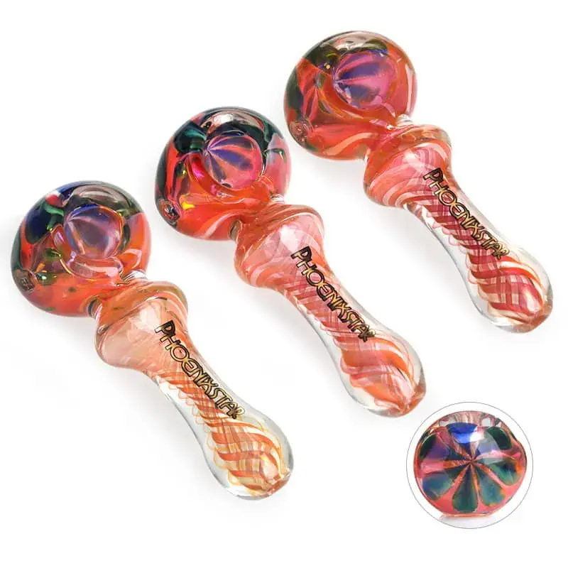 HAND PIPE 4.3" RED SWIRLS COLORED TOP
