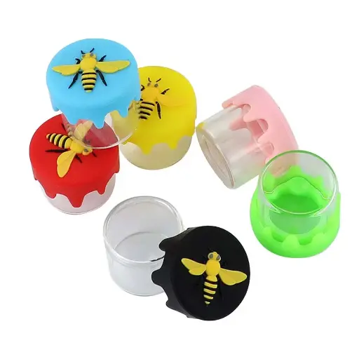 [Q-3379] SILICONE CONTAINER WITH GLASS BASE (BEE SYMBOL)