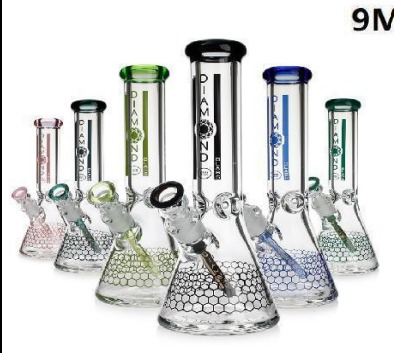 WATER PIPE 12 inches thick DIAMOND GLASS Color bowl mixed colors