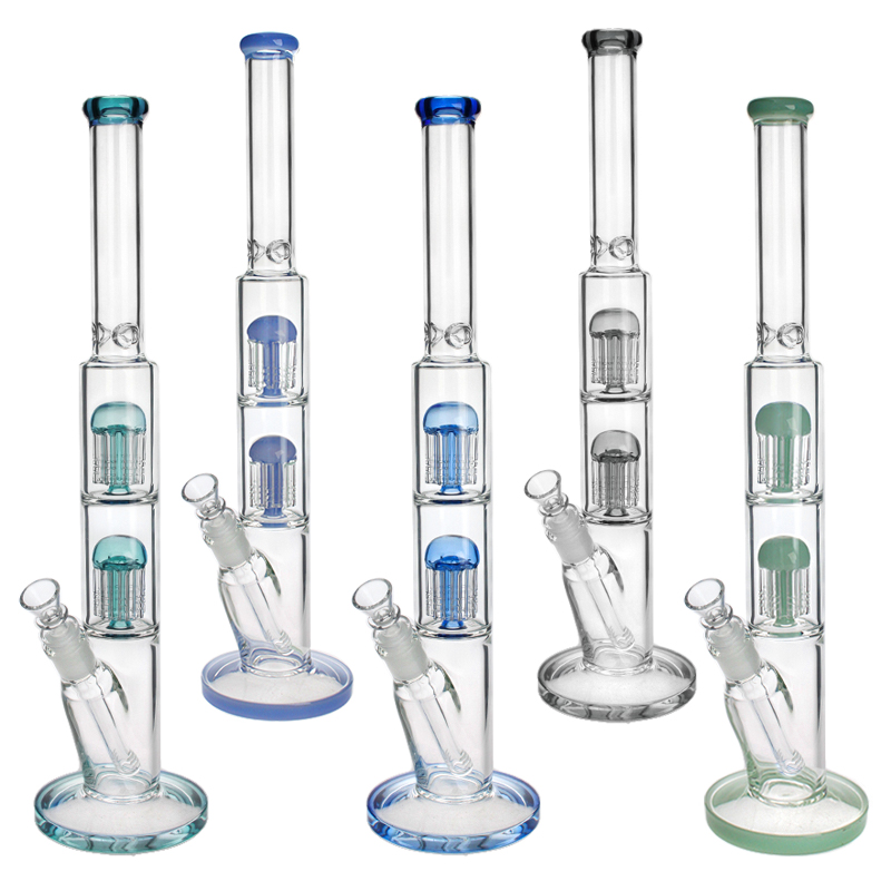 WATER PIPE 17.5" STRAIGHT TUBE PRESSING CRYSTAL THICK BASE PIPE DOUBLE 8 TREE ARMS PERCS