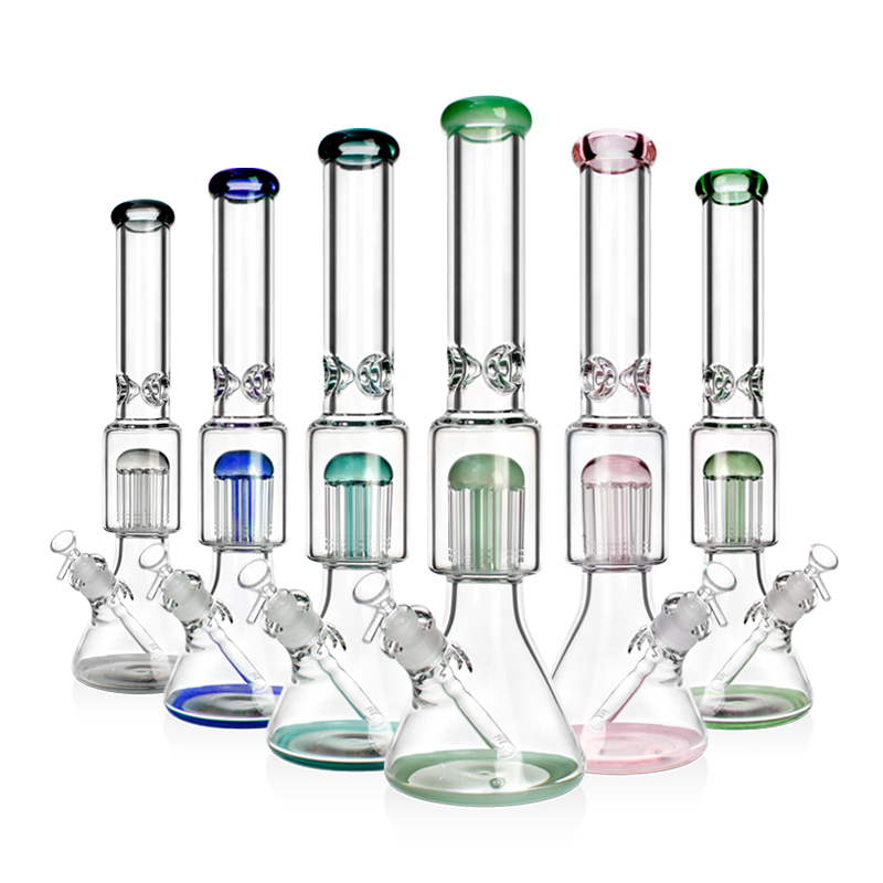 WATER PIPE 17.5" 7MM THICK GLASS BEAKER BASE WITH 12 TREE ARMS PERC MIXED COLOURS