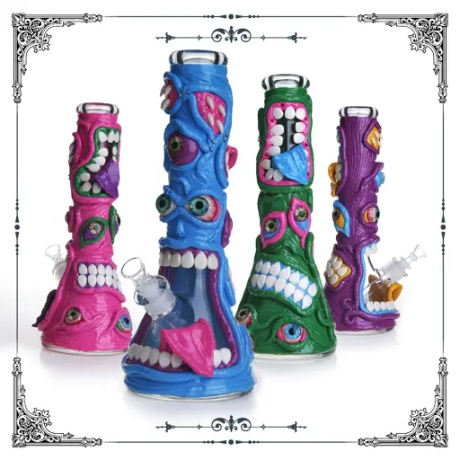 [Q-2250] GLASS WATERPIPE 12.5" 3-D MONSTER PIPE WITH BOWL  (RED MULTI EYE MONSTER)