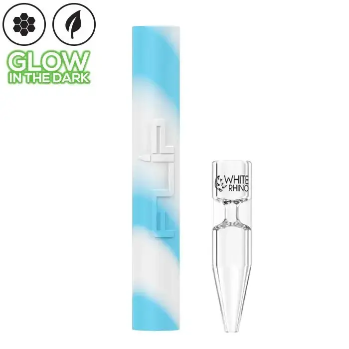 WHITE RHINO FLIP HANDPIPE TO STRAW GLOW IN THE DARK 