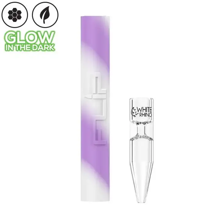 [Q-4015-06] WHITE RHINO FLIP HANDPIPE TO STRAW GLOW IN THE DARK  (PURPLE WHITE)