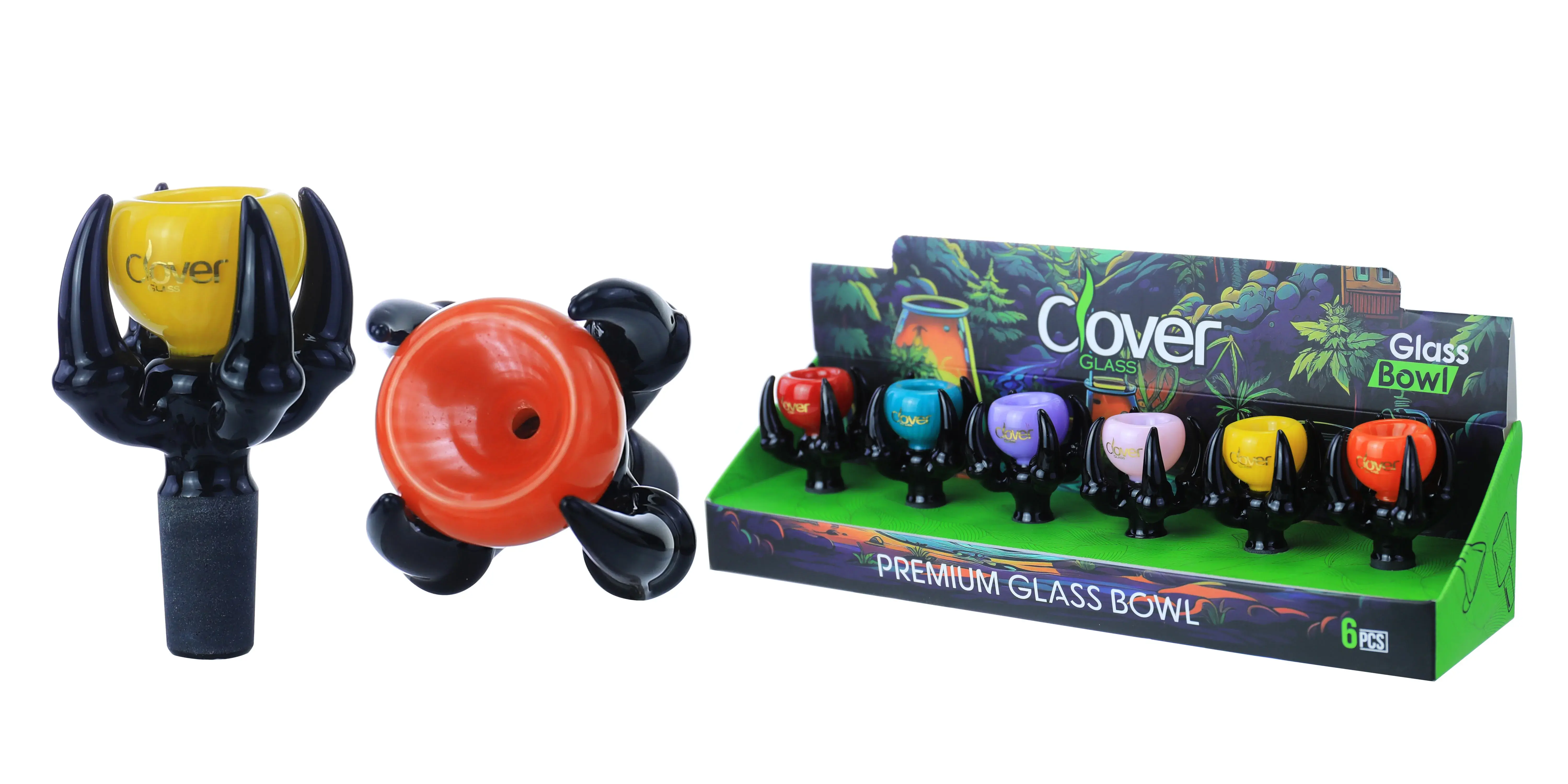 [10102-01] Clover Glass Blow Head 14MM 6Pc a Display Mix Color  (Four Claw)