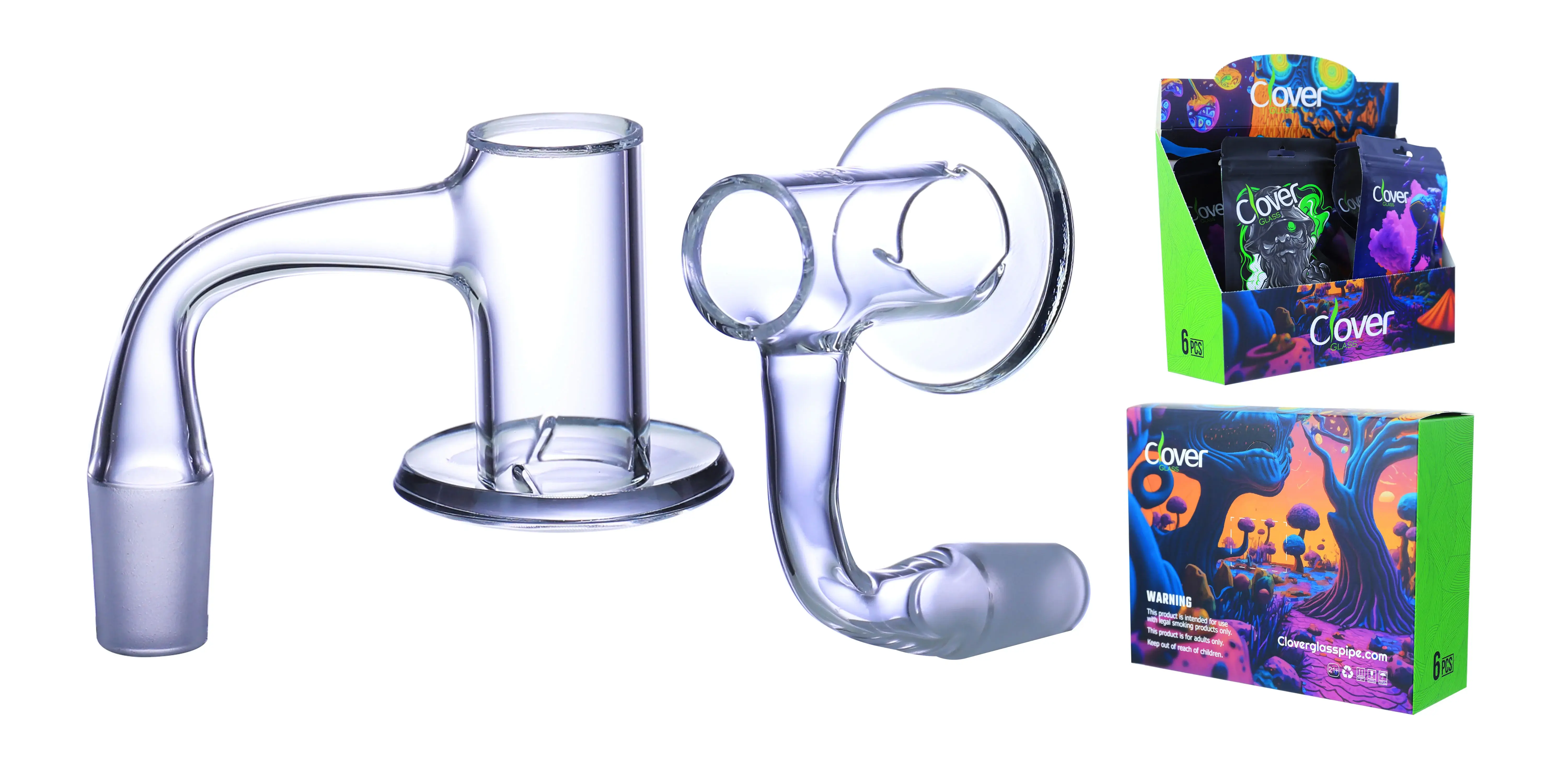 [Q-4842-07] Clover Glass Banger 14MM 6PC a Display (Flat Disc Terp Slurper)