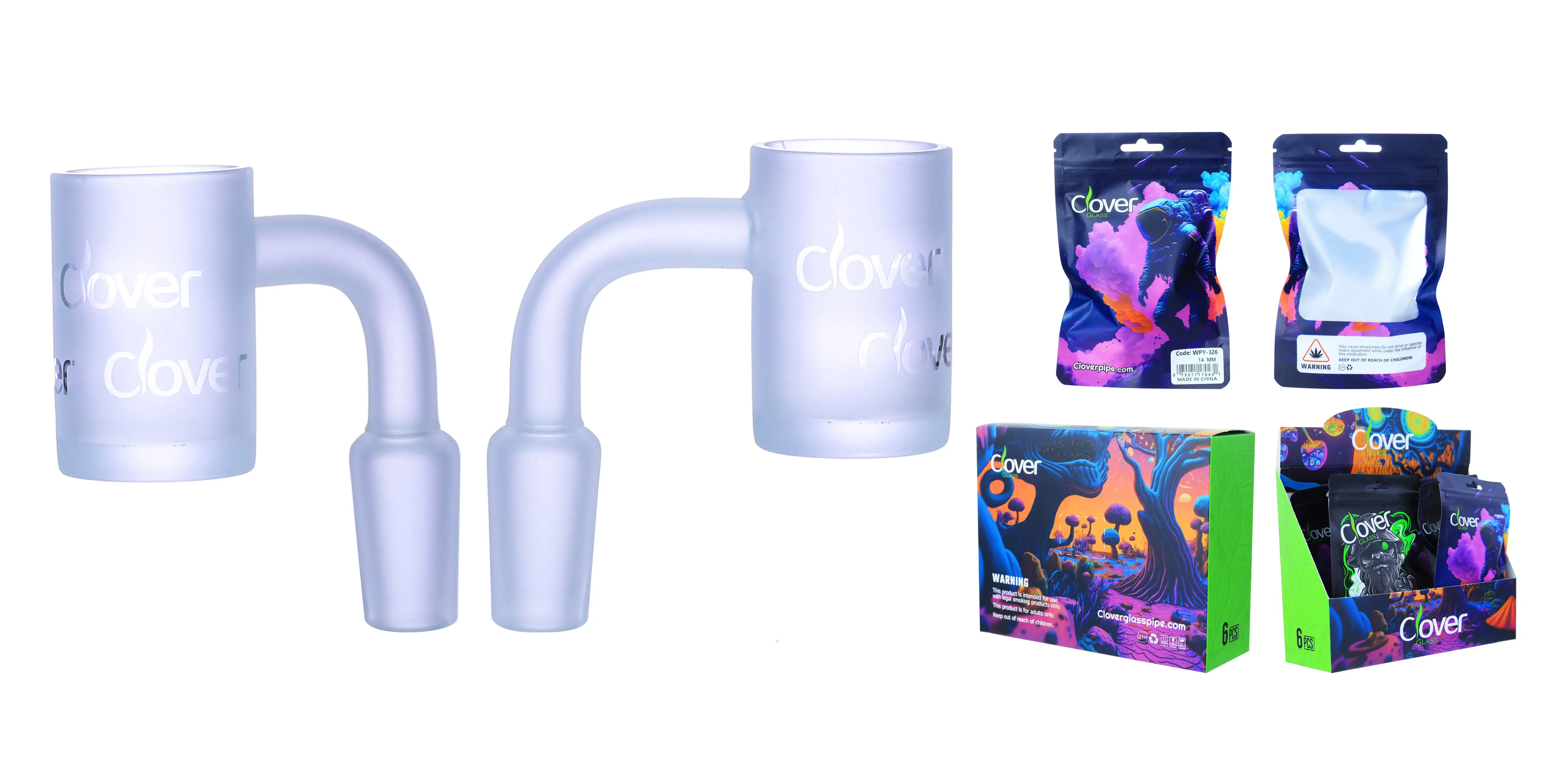 [Q-4842-13] Clover Glass Banger 14MM 6PC a Display (Clover Frost Flat Top)