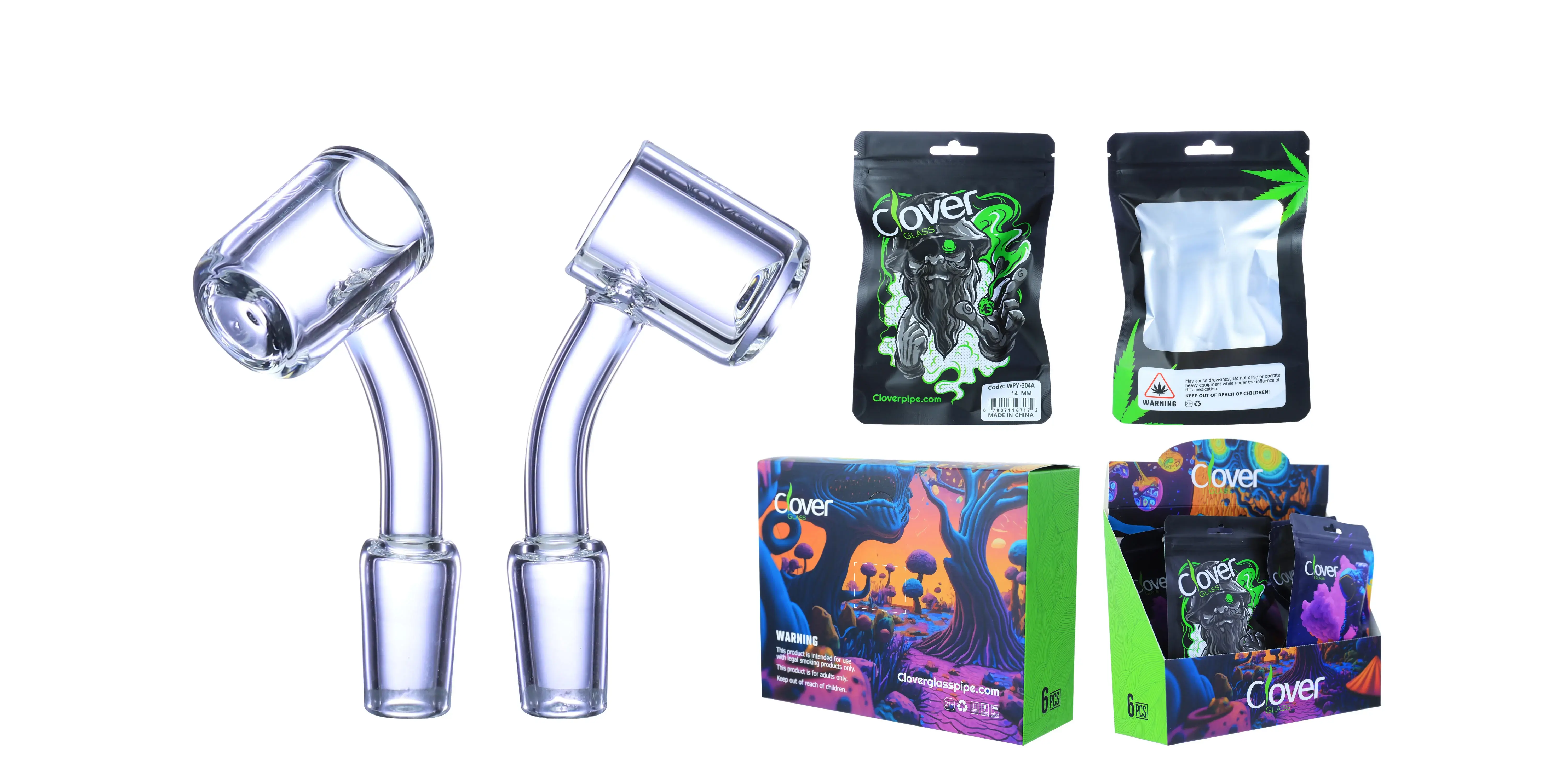 [Q-4842-21] Clover Glass Banger 14MM 6PC a Display (45 Degree)