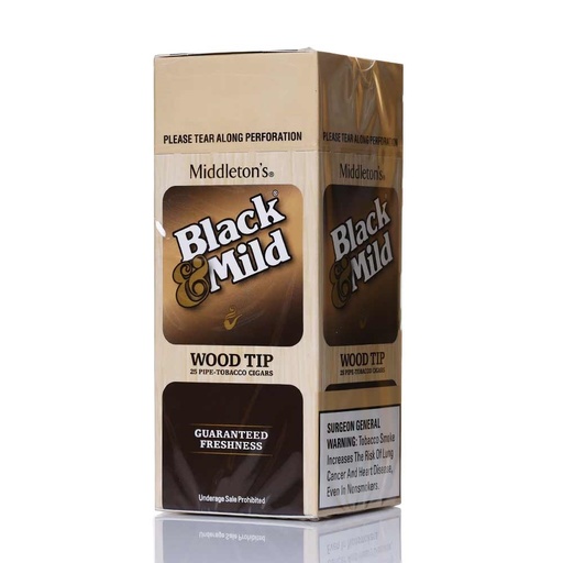 [Q-1396-04] BLACK & MILD SINGLE (Original Wood Tip 25PK)