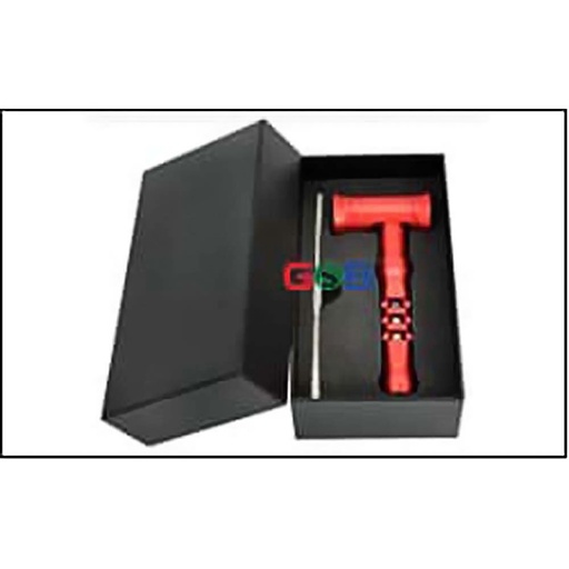 [Q-2840] METAL AND GLASS INLAY HAND PIPE RED