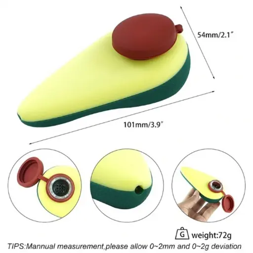 [Q-3360] SILICONE AVOCADO HAND PIPE WITH LID