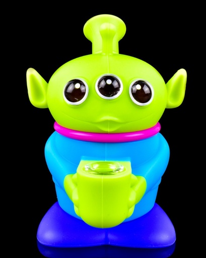 [Q-3417] SILICONE HAND PIPE GREEN ALIEN 3 EYES Toy story
