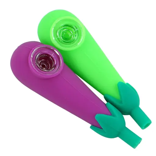[Q-3419] SILICONE HAND PIPE EGG PLANT - ASSORTED COLOR