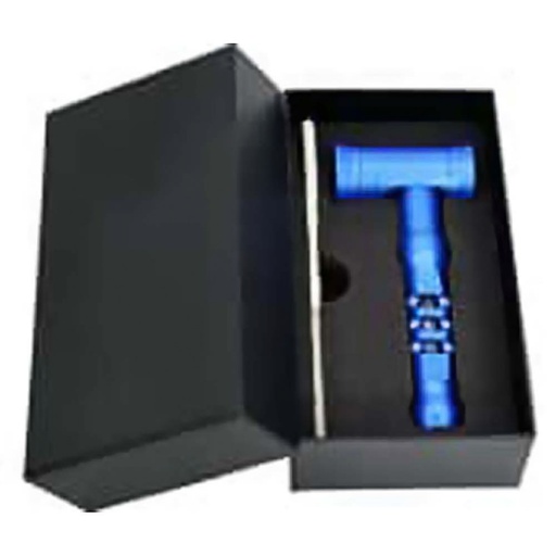 [1674] Metal and Glass Inlay Hand Pipe Blue
