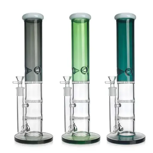 [Q-3903] WATERPIPE 14" TRIPLE HONEY PERC MIXED COLOR