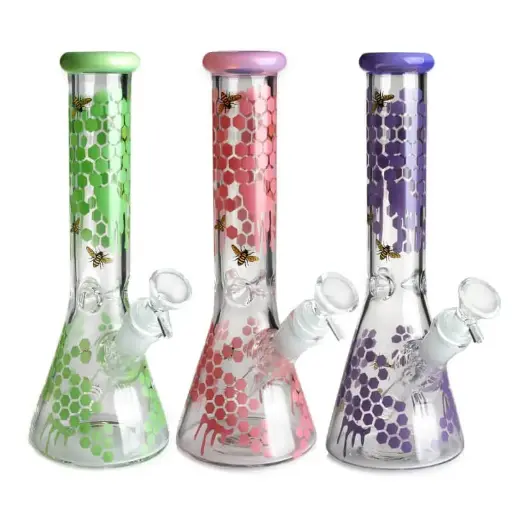 [Q-3867] WATERPIPE 10" THICH GLASS MULTI COLOR HONEYBEE