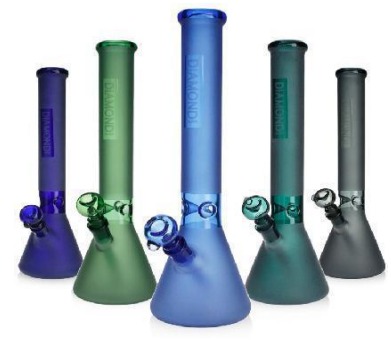 [Q-4444] WATER PIPE 16 inches Sandblasted beaker Diamond GLASS ASSORTED COLOR