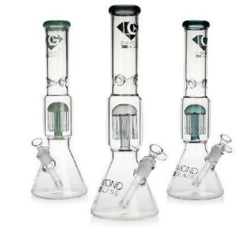 [Q-4446] WATER PIPE 16 inches 10 tree arms perc Diamond GLASS mixed colors