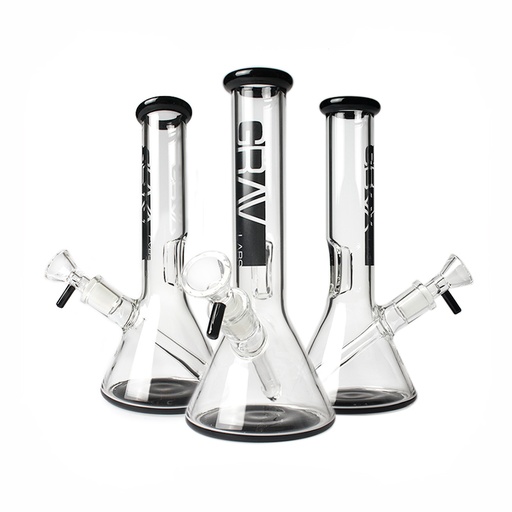 [Q-4849] GRAV  WATER PIPE 8" BLACK ACCENT BEAKER BASE 14MM FEMALE JOINT