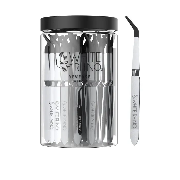 [Q-4859] WHITE RHINO REVERSE TWEEZER WITH SILICONE CAP - 30 COUNT JAR