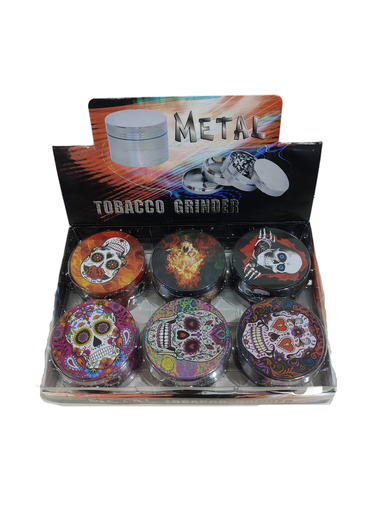 [Q-4927] Grinder Zinc 63MM Full Print Skull 6PK