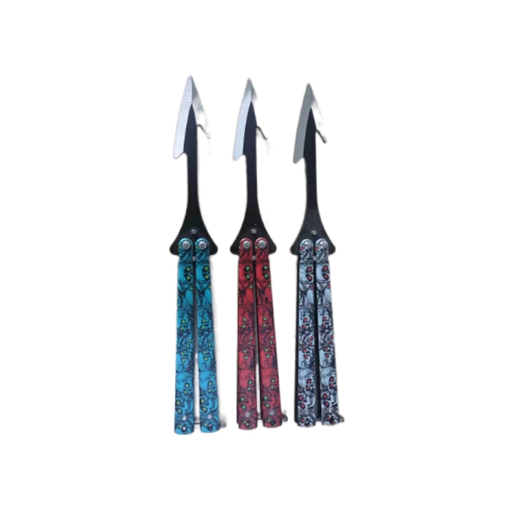 [Q-1701] DEFENSE KNIFE BUTTERFLY ASSORTED SKULL COLOR