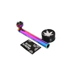 [Q-2527] HAND PIPE WITH SCREEN AND GRINDER RAINBOW 1CT